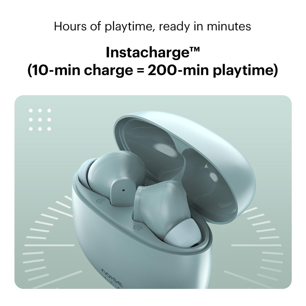 Noise Buds VS104 Truly Wireless Earbuds with 45H of Playtime, Quad Mic with ENC, Instacharge(10 min=200 min), 13mm Driver,Low Latency, BT v5.2 (Mint Green)