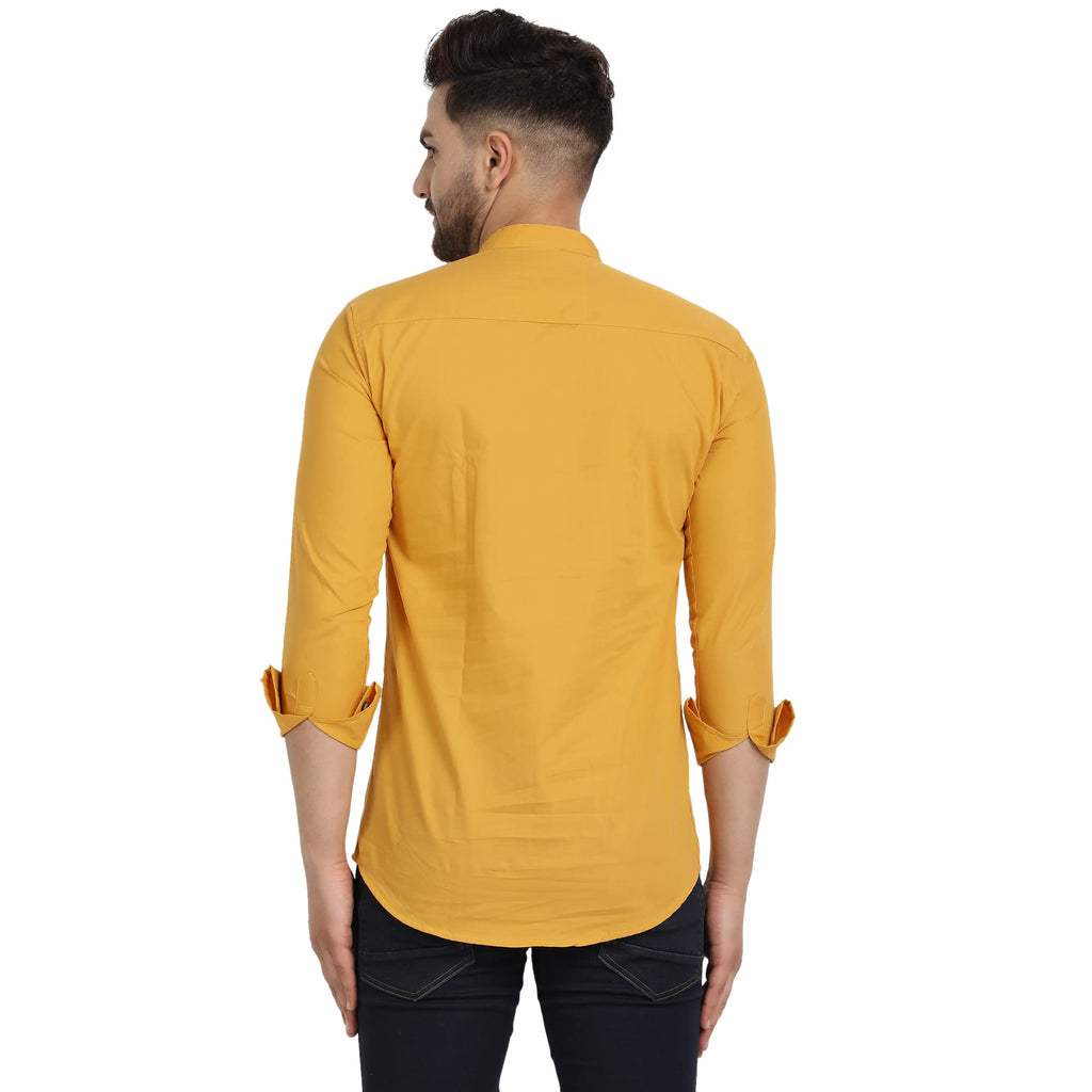 Majestic Man Cotton Solid Casual Short Kurta for Men (Mustard,XL)