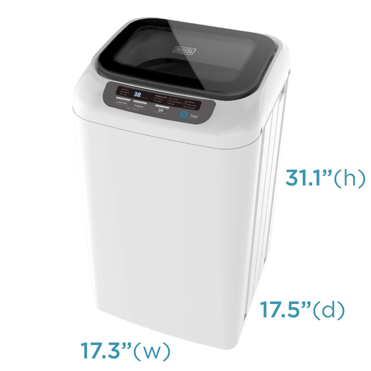 BLACK+DECKER Small Portable Washer, Washing Machine for Household Use, Portable Washer 0.84 Cu. Ft. with 8 Cycles, Transparent Lid & LED Display