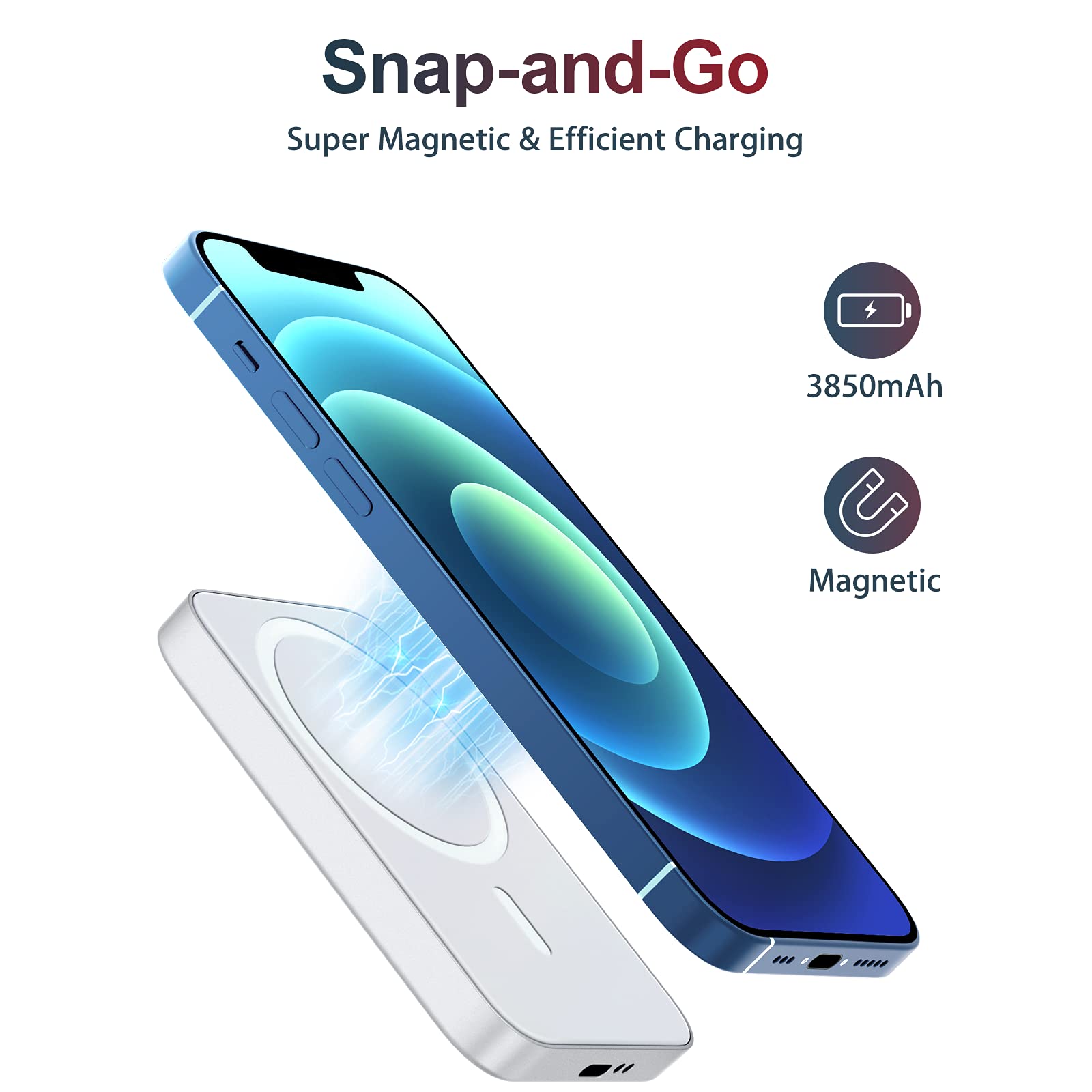CHONGMANG Magnetic Power Bank, Wireless Portable Charger with USB-C and Lightning Cable, Compatible for iPhone 13, 13 Pro, 13 Pro Max, 13 Mini, iPhone 12, 12 Pro, 12 Pro Max, 12 Mini (Silver)