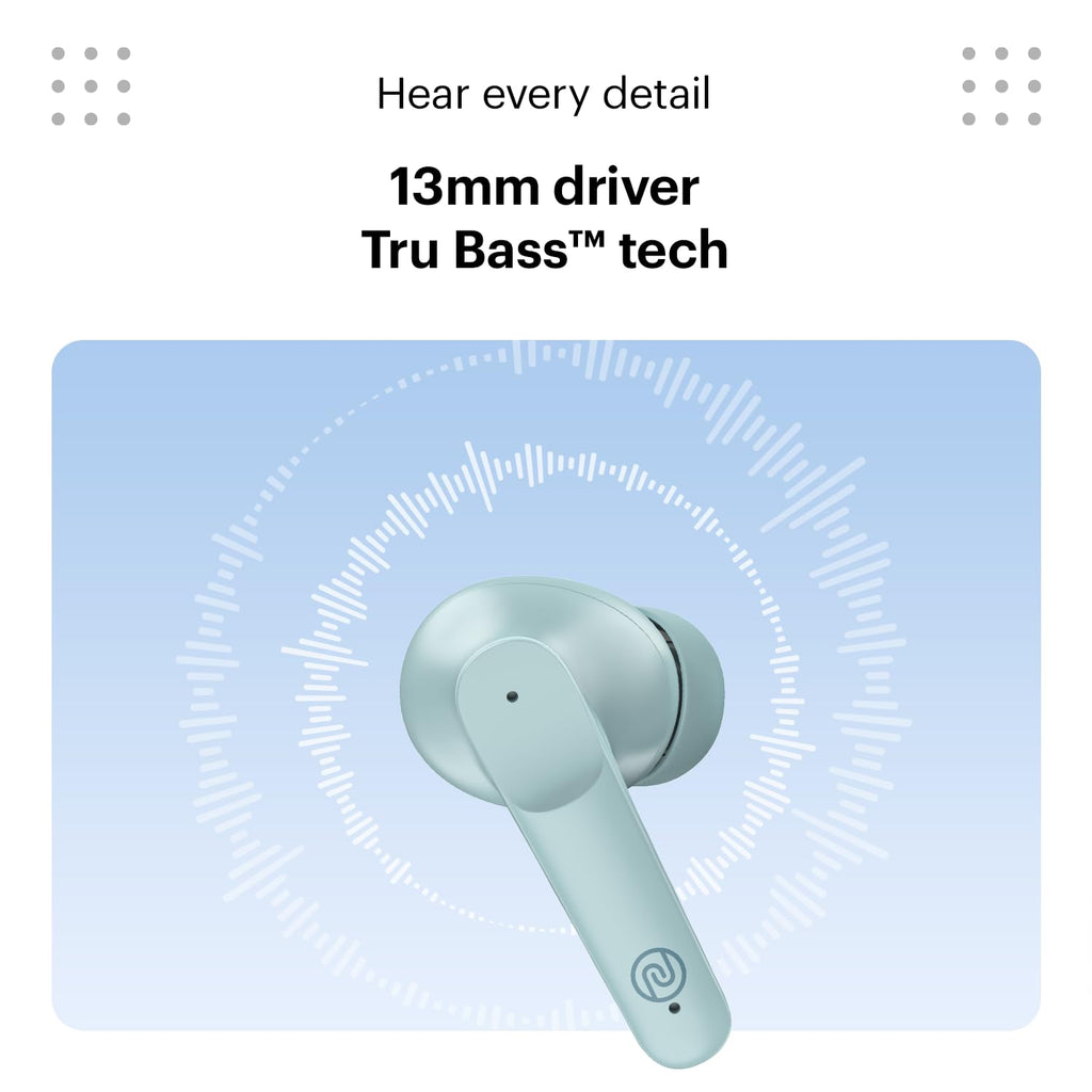 Noise Buds VS104 Truly Wireless Earbuds with 45H of Playtime, Quad Mic with ENC, Instacharge(10 min=200 min), 13mm Driver,Low Latency, BT v5.2 (Mint Green)