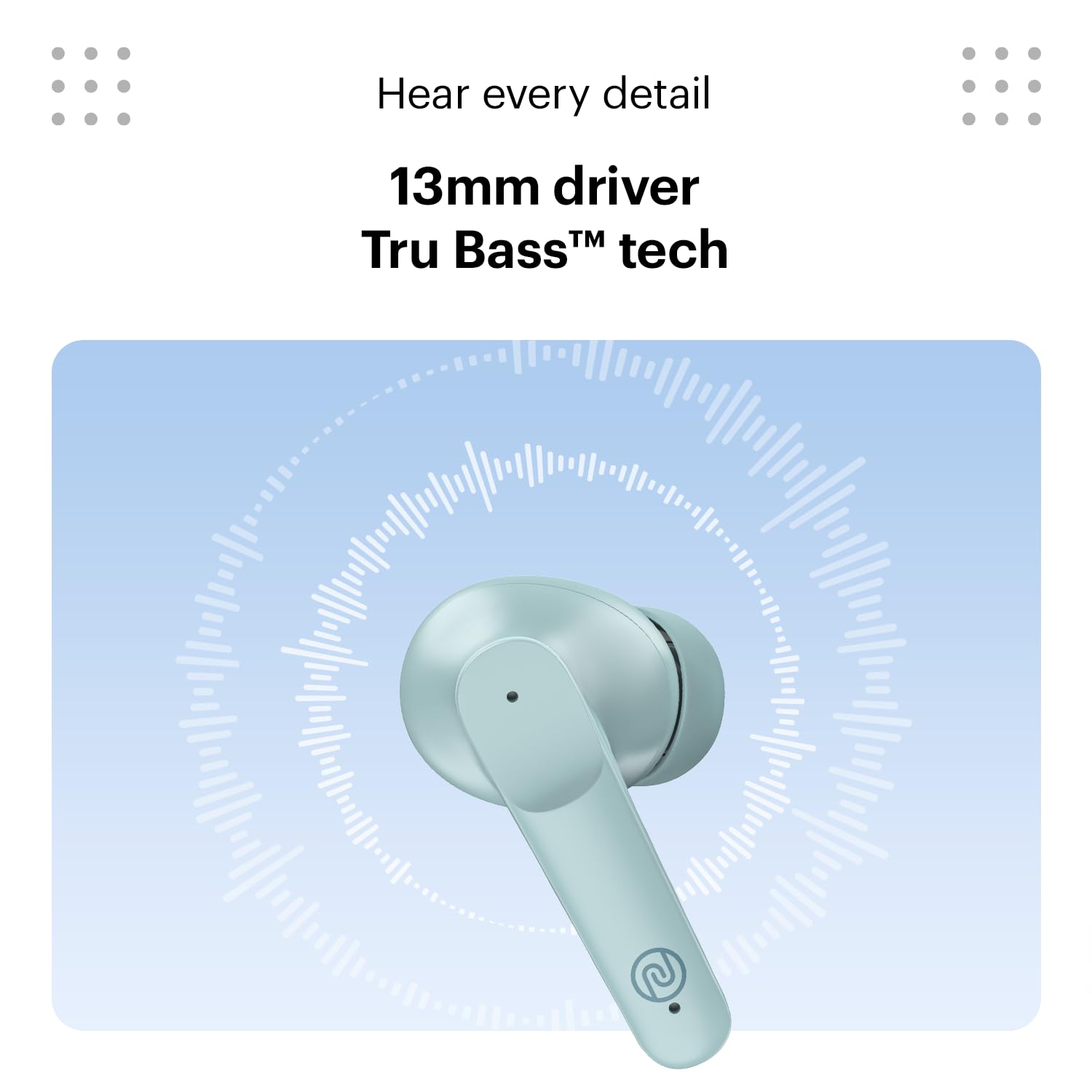 Noise Buds VS104 Truly Wireless Earbuds with 45H of Playtime, Quad Mic with ENC, Instacharge(10 min=200 min), 13mm Driver,Low Latency, BT v5.2 (Mint Green)