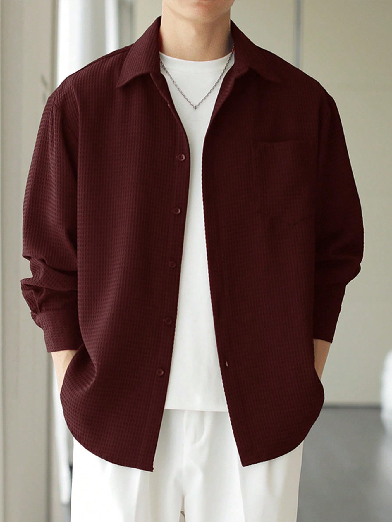 Leriya Fashion Textured Shirts for Men || Casual Shirt for Men || Shirt for Men|| Men Stylish Shirt || Men Fancy Shirt || Men Full Sleeve Shirt || Plain Shirts for Men (Small, Maroon)