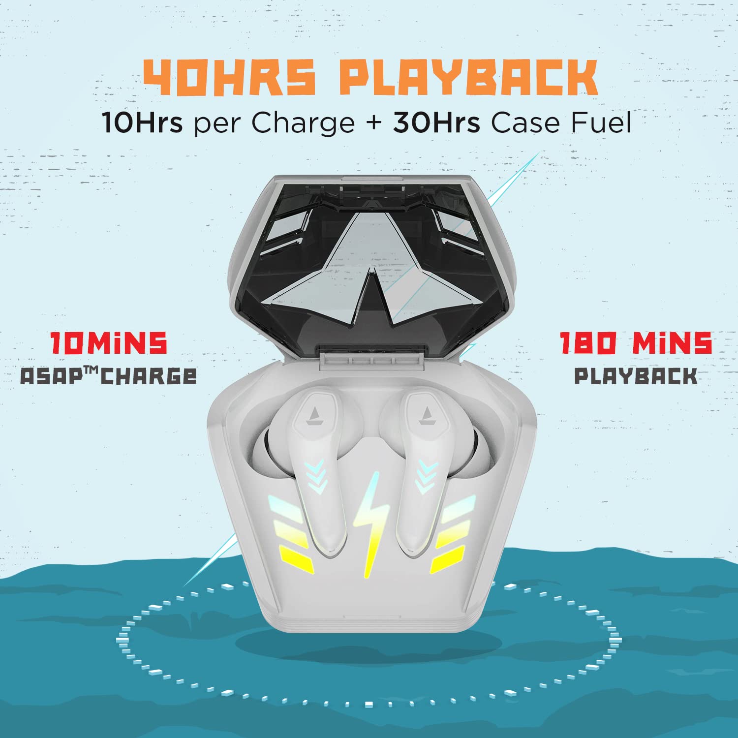 boAt Airdopes 190 True Wireless in Ear Earbuds with Beast Mode(50ms) for Gaming, 40H Playtime, Breathing LEDs, Signature Sound, Quad Mics ENx Tech, ASAP Charge & BT v5.3(White Sabre)