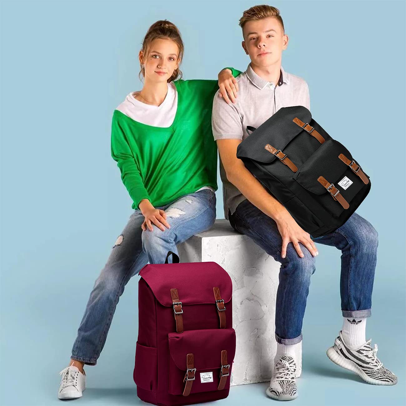 School Backpack,Vaschy Vintage Casual Daypack for Men and Women Lightweight Camping Rucksack Bookbag with15.6in Laptop Sleeve Black