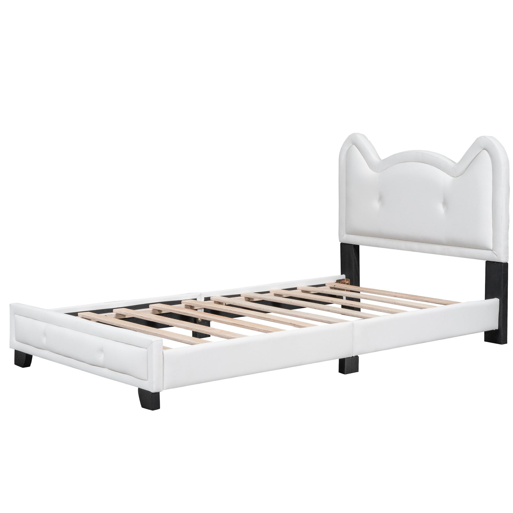 Lostcat Twin Size Upholstered Carton Ears-Shape Princess Bed with Headboard and Footboard, Cute Twin Size Platform Bed Frame, Twin Size Kids Bed Frame for Boys Girls, No Box Spring Needed, White