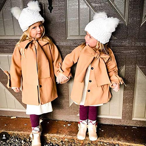 SUUGEN Toddler Kid Baby Girls Warm Wool Bowknot Coat Winter Overcoat Outwear Jacket (2-3T, Brown)