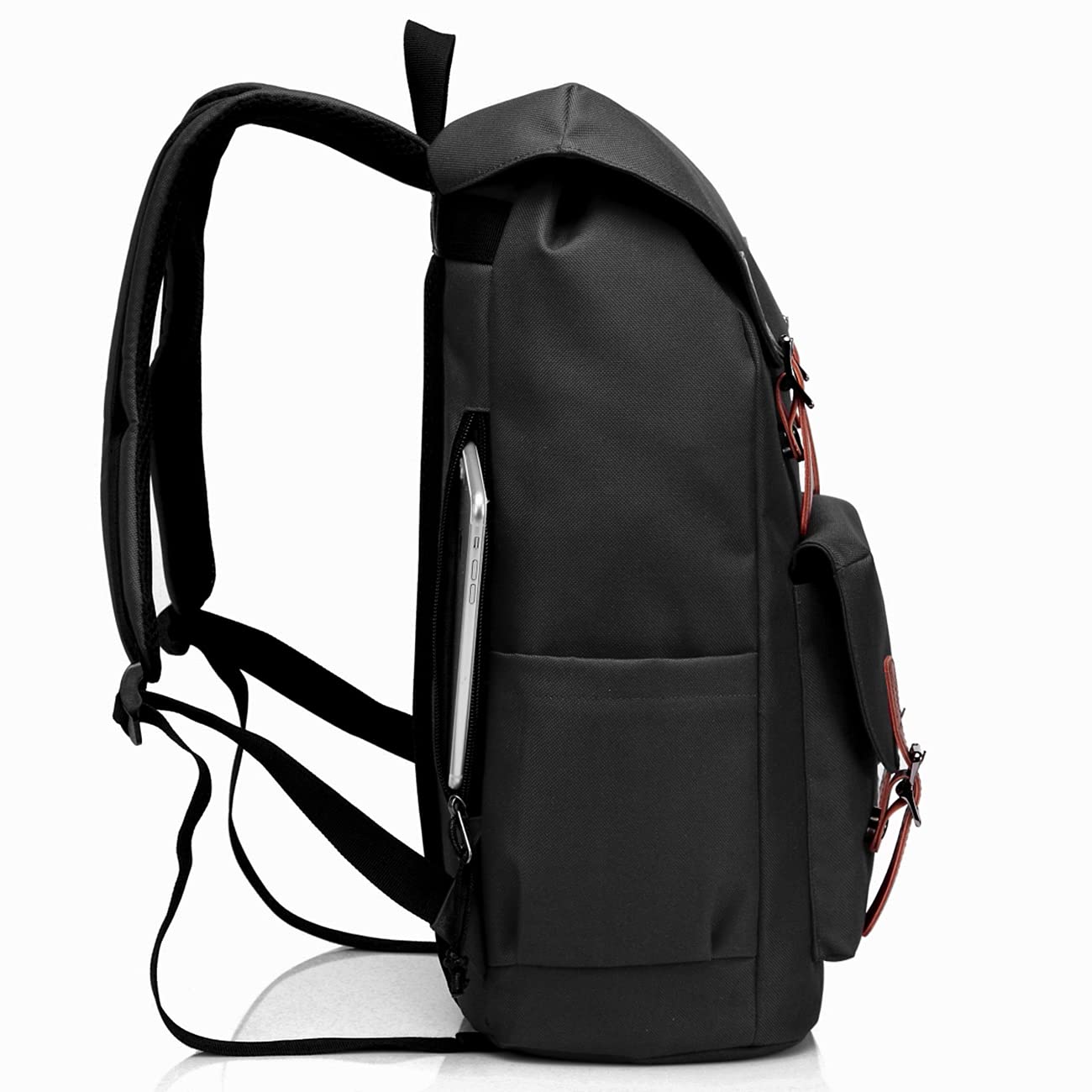 School Backpack,Vaschy Vintage Casual Daypack for Men and Women Lightweight Camping Rucksack Bookbag with15.6in Laptop Sleeve Black