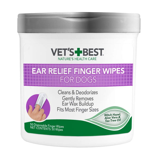 Vet's Best Ear Relief Finger Wipes | Ear Cleansing Finger Wipes for Dogs | Sooths & Deodorizes | 50 Disposable Wipes