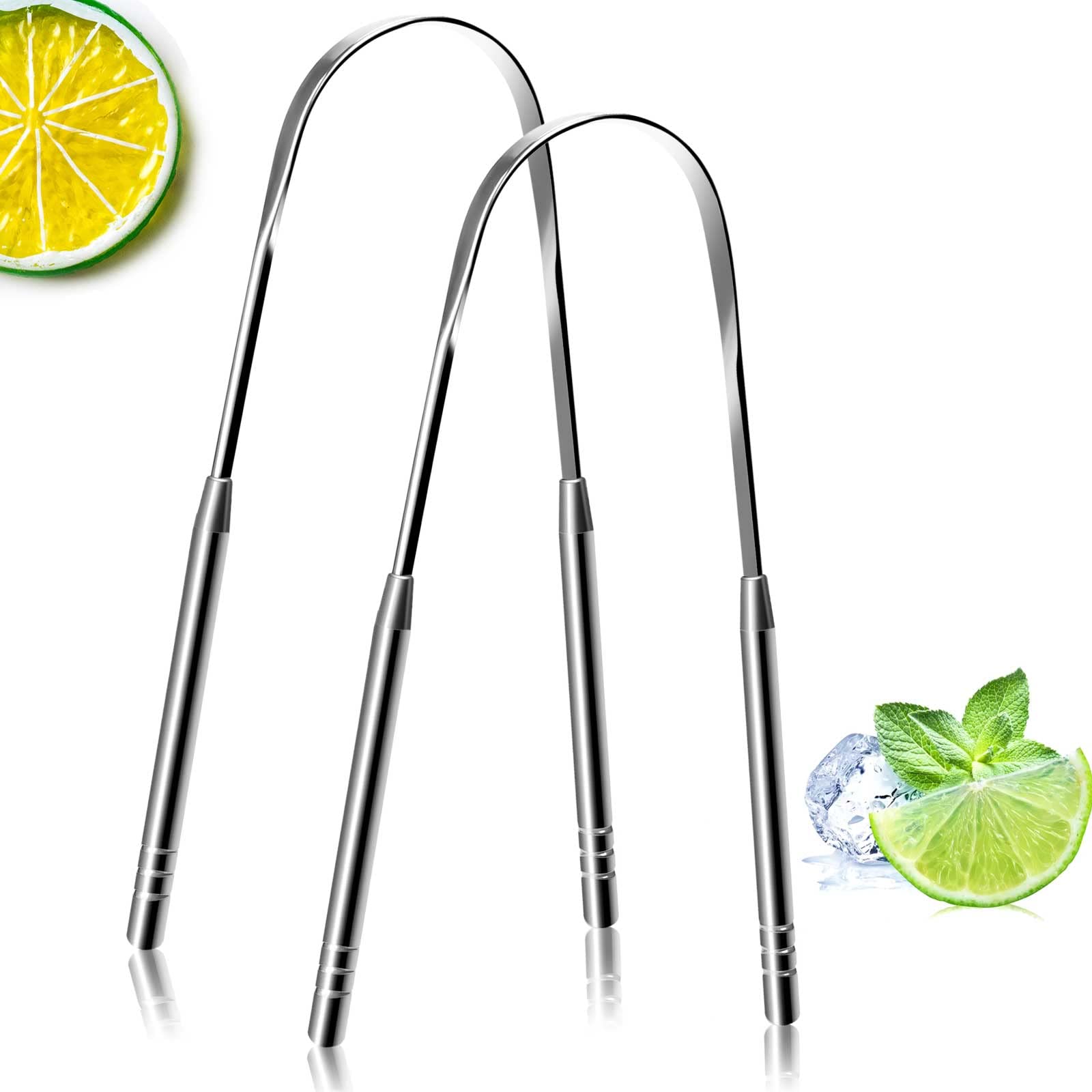 2 Pack Tongue Scraper, 100% Surgical 304 Stainless Steel Tongue Cleaner for Adults And Kids, Professional Tongue Brush for Oral Care, Improve Bad Breath and Fresh Breath