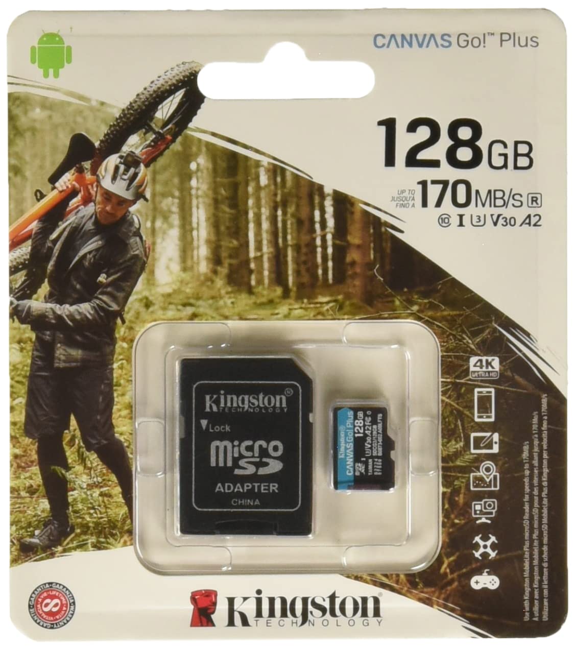 Kingston SDCG3/128GB micro SD-kaart (128 GB microSDXC Canvas Go Plus 170R A2 U3 V30 Met SD Adapter)