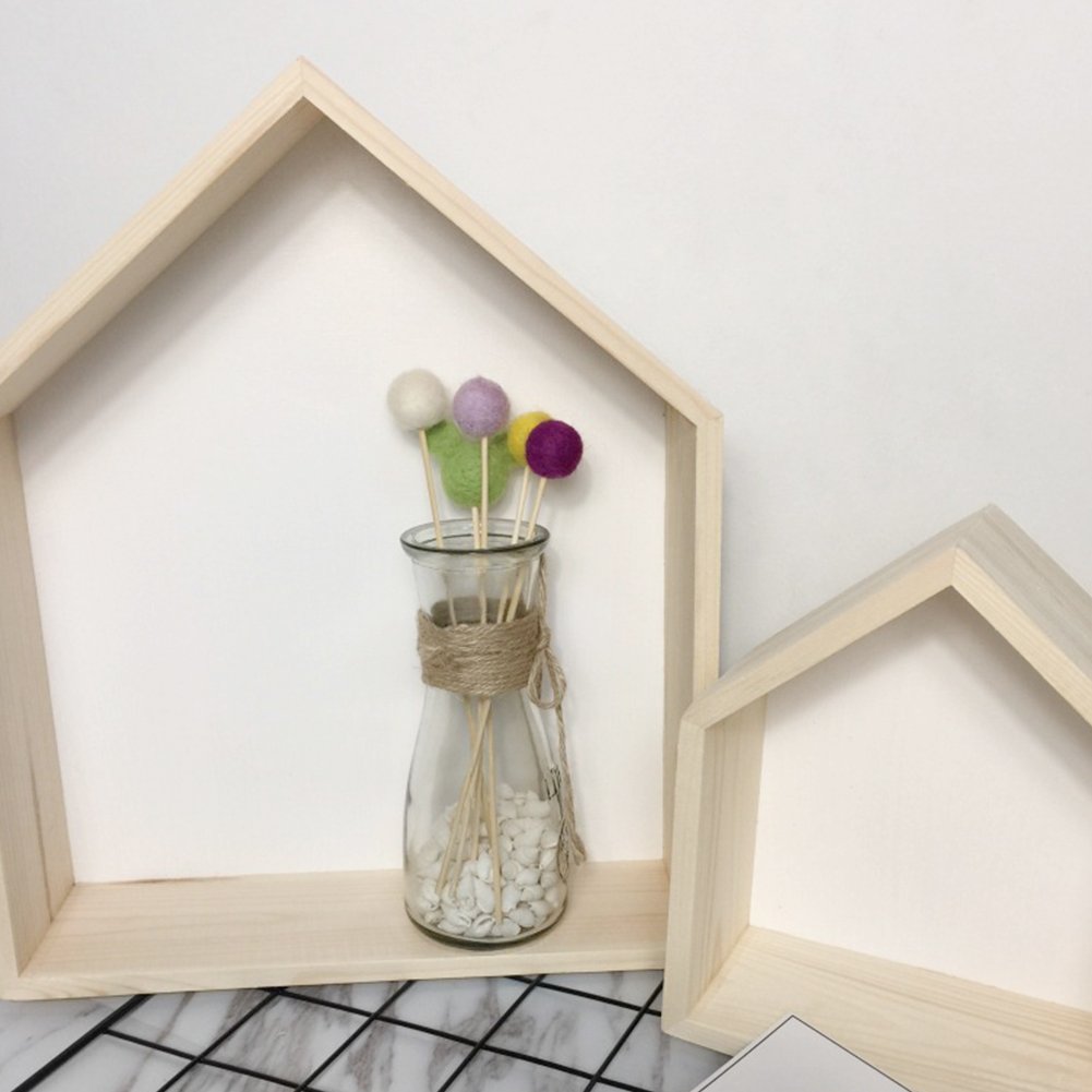 Samber Lovely Wooden House-shaped Wall Storage Shelf Children's Room Storage Rack Wall Mount Floating Shelves Storage Box Kids Room Wall Shelf Display Hanging Shelf Nursery Room Decor/White