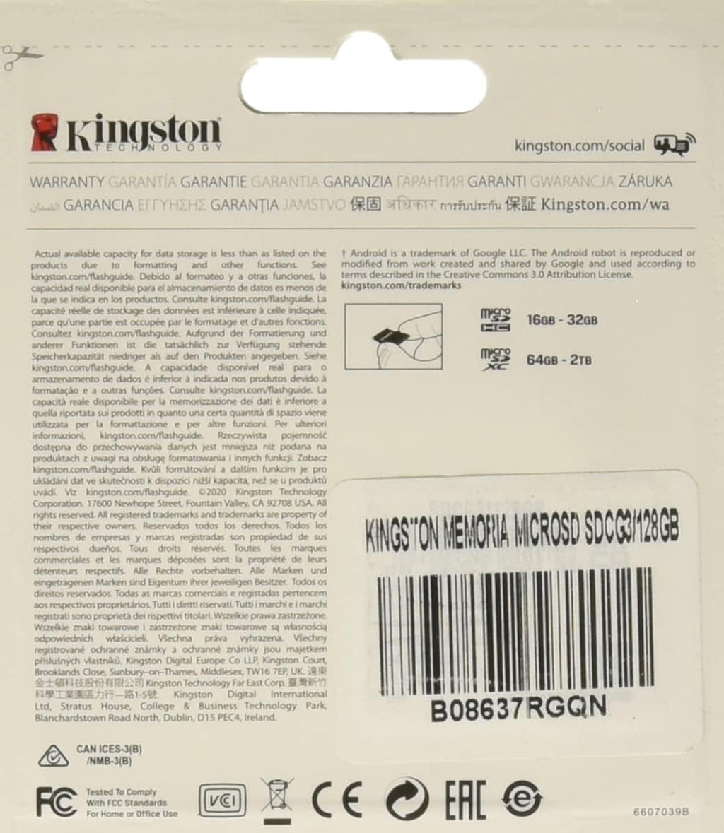 Kingston SDCG3/128GB micro SD-kaart (128 GB microSDXC Canvas Go Plus 170R A2 U3 V30 Met SD Adapter)