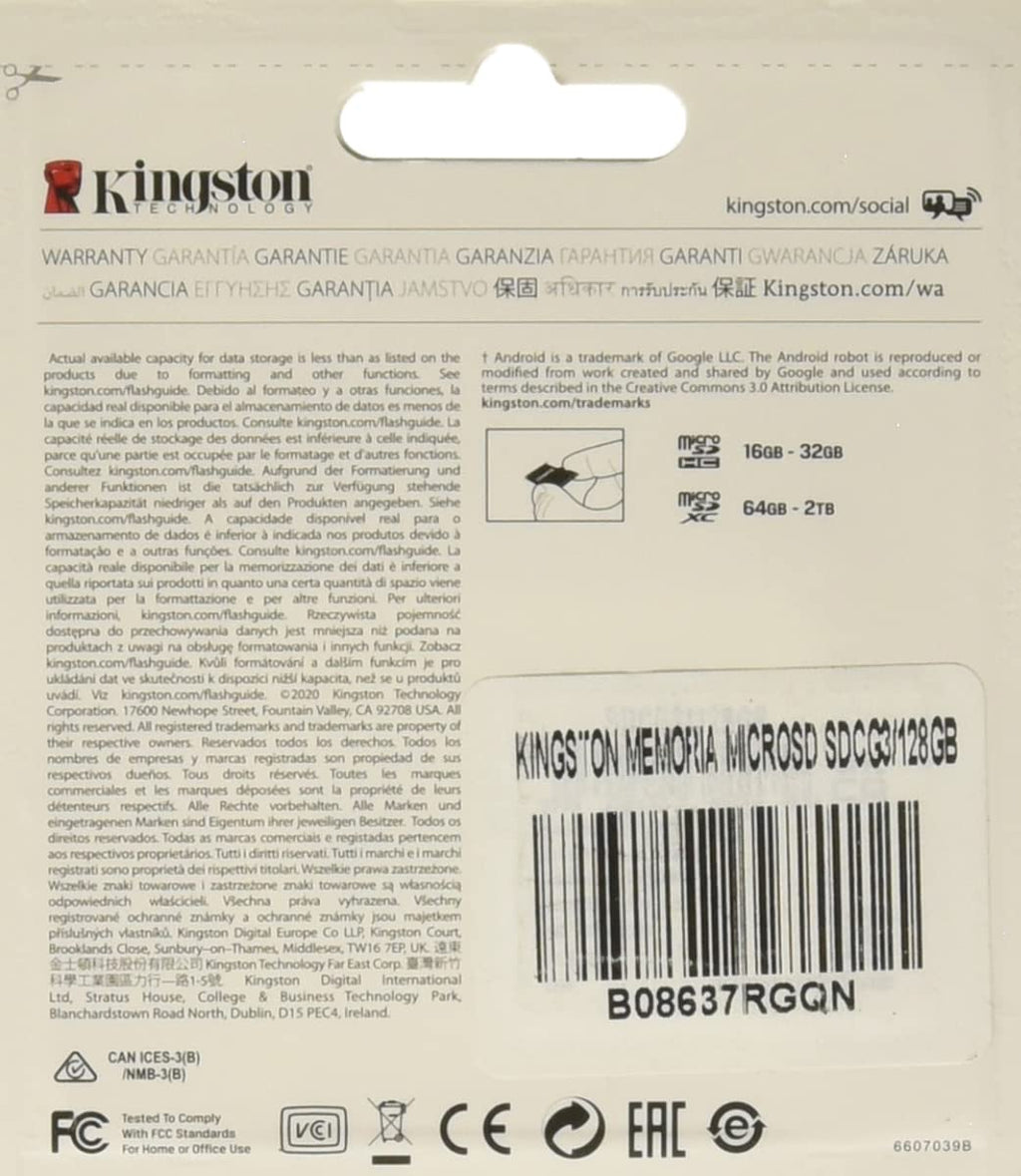 Kingston SDCG3/128GB micro SD-kaart (128 GB microSDXC Canvas Go Plus 170R A2 U3 V30 Met SD Adapter)