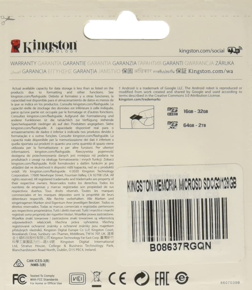 Kingston SDCG3/128GB micro SD-kaart (128 GB microSDXC Canvas Go Plus 170R A2 U3 V30 Met SD Adapter)