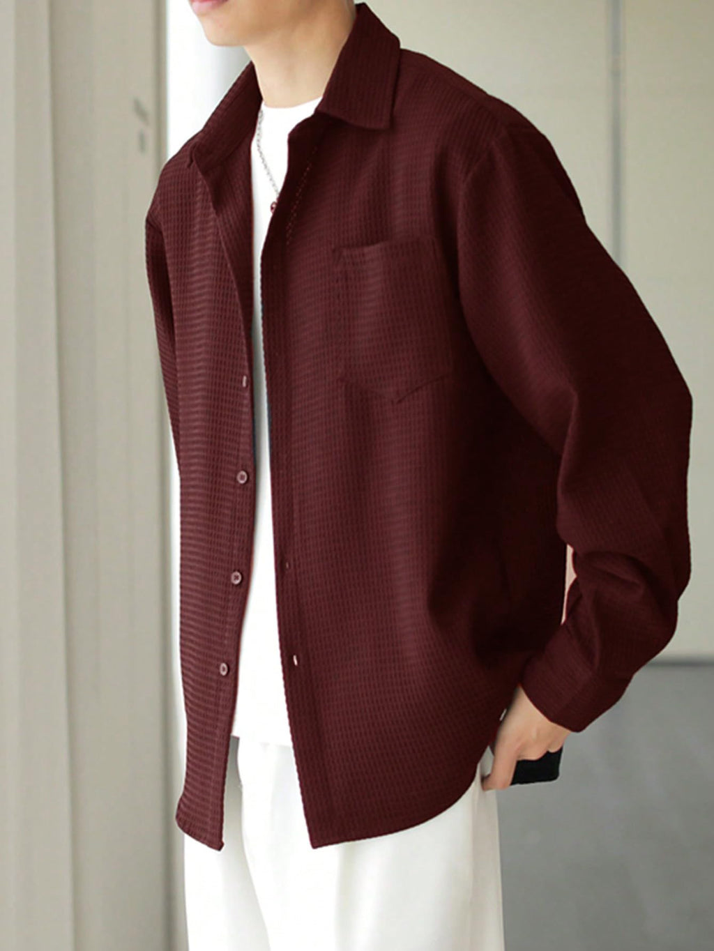 Leriya Fashion Textured Shirts for Men || Casual Shirt for Men || Shirt for Men|| Men Stylish Shirt || Men Fancy Shirt || Men Full Sleeve Shirt || Plain Shirts for Men (Small, Maroon)