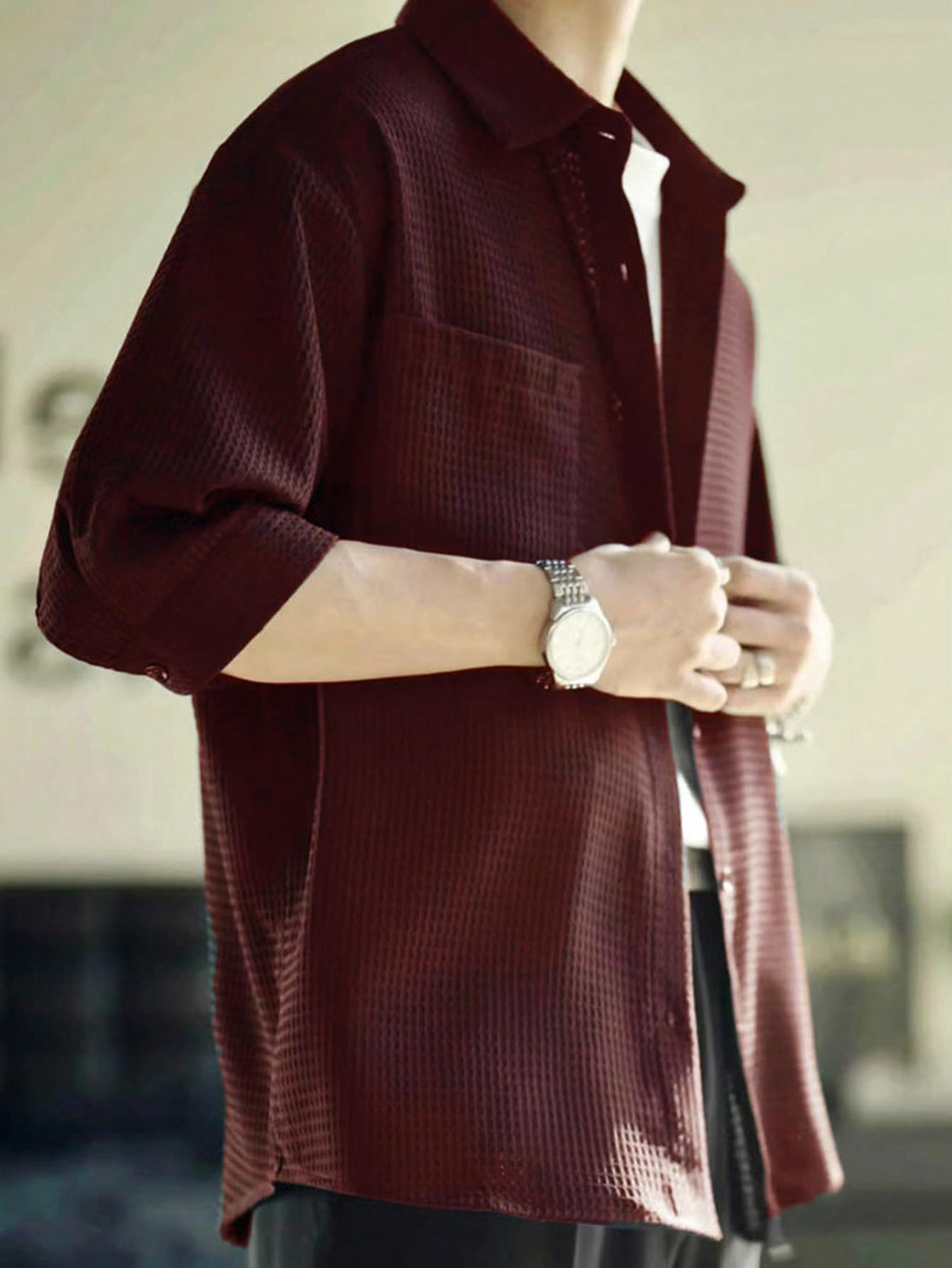 Leriya Fashion Textured Shirts for Men || Casual Shirt for Men || Shirt for Men|| Men Stylish Shirt || Men Fancy Shirt || Men Full Sleeve Shirt || Plain Shirts for Men (Small, Maroon)