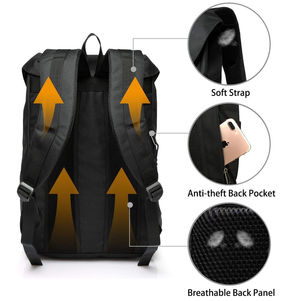 School Backpack,Vaschy Vintage Casual Daypack for Men and Women Lightweight Camping Rucksack Bookbag with15.6in Laptop Sleeve Black