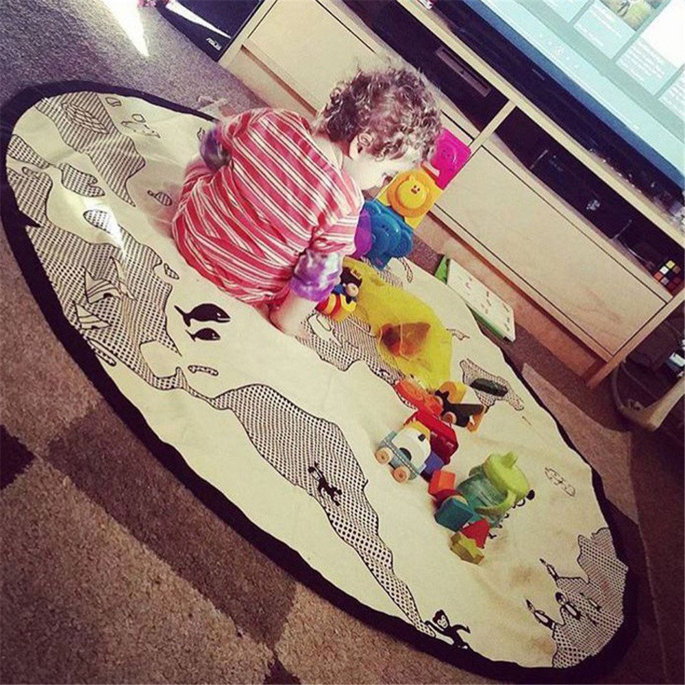 53 Inches Adventure World Map Pattern Baby Crawling Mats Game Blanket Floor Playmats Kids Infant Child Activity Round Rug