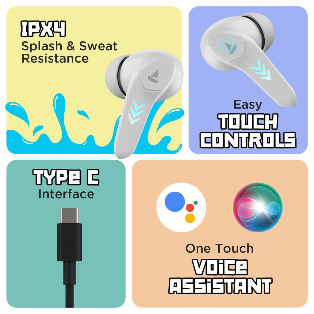 boAt Airdopes 190 True Wireless in Ear Earbuds with Beast Mode(50ms) for Gaming, 40H Playtime, Breathing LEDs, Signature Sound, Quad Mics ENx Tech, ASAP Charge & BT v5.3(White Sabre)