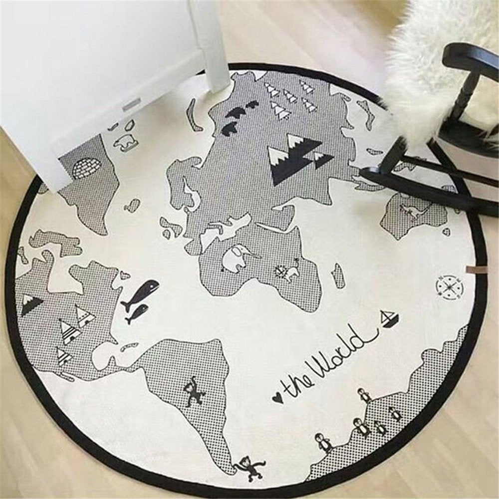 53 Inches Adventure World Map Pattern Baby Crawling Mats Game Blanket Floor Playmats Kids Infant Child Activity Round Rug