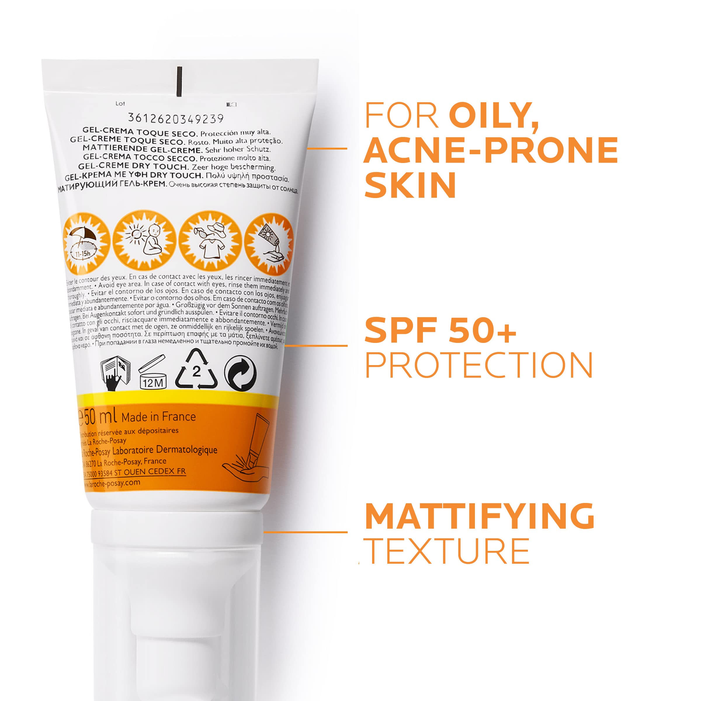 La Roche-Posay ANTHELIOS Touche SEC SP50+ Żel-krem do twarzy z filtrem, brązowy, bezzapachowy, 50 ml