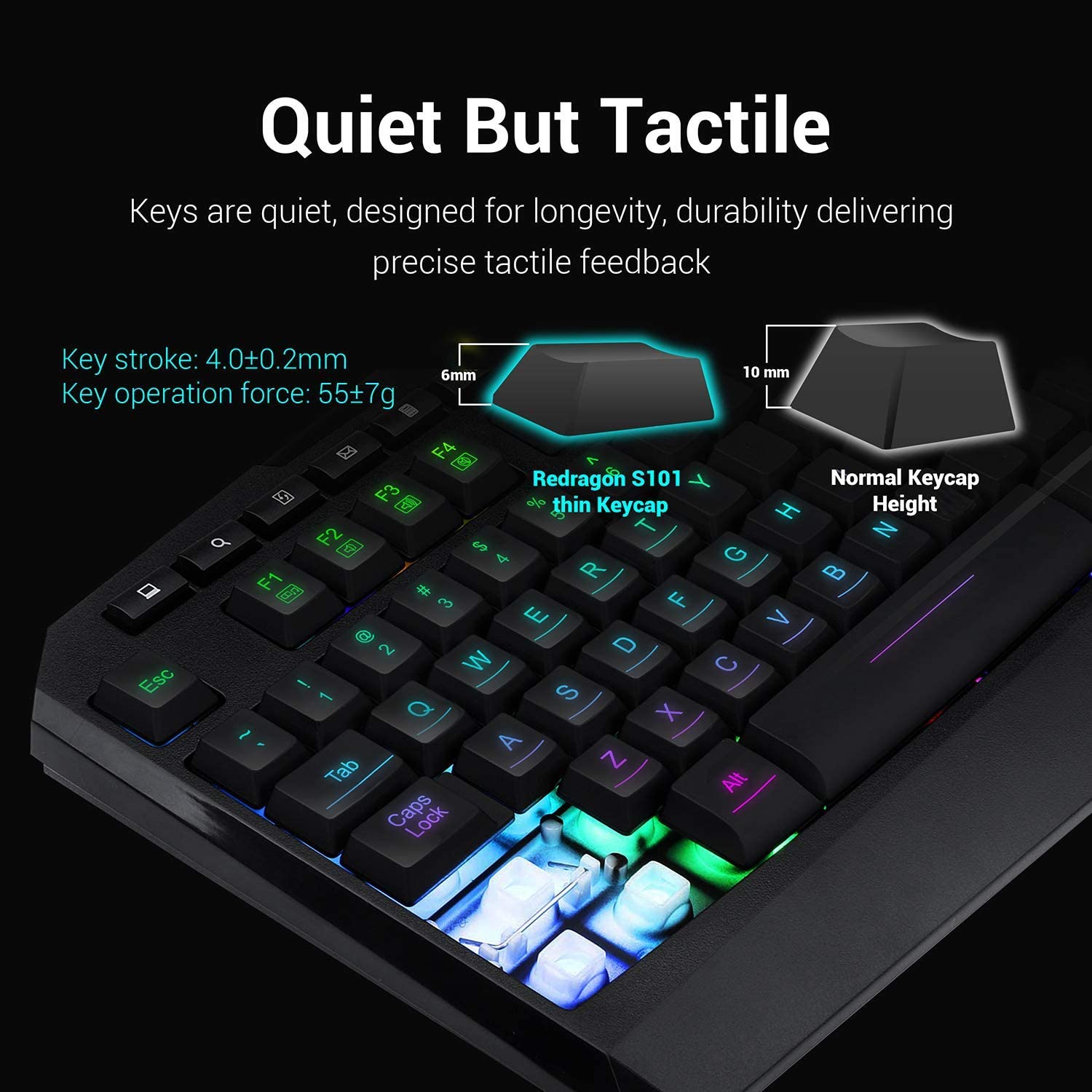 Redragon S101 Wired Gaming Keyboard and Mouse Combo RGB Backlit Gaming Keyboard with Multimedia Keys Wrist Rest and Red Backlit Gaming Mouse 3200 DPI for Windows PC Gamers