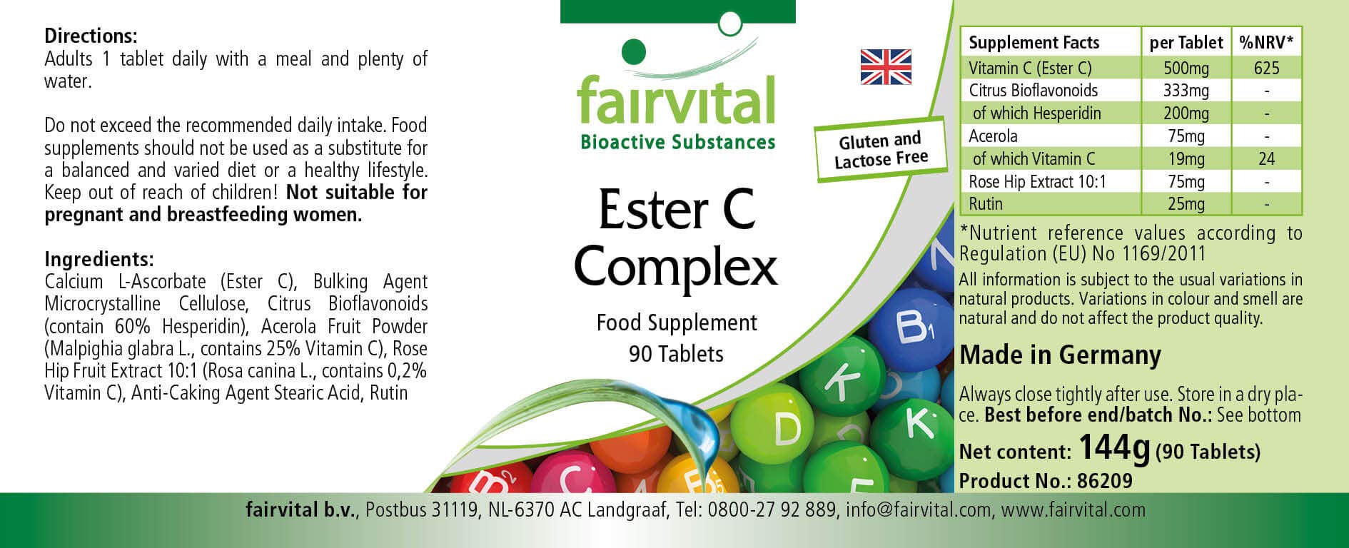 Ester C 500mg - kompleks witaminy C z bioflawonoidami - WYSOKA DAWKA & VEGAN - buforowana witamina C - 90 tabletek - przyjazny dla żołądka