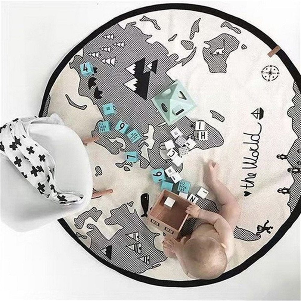 53 Inches Adventure World Map Pattern Baby Crawling Mats Game Blanket Floor Playmats Kids Infant Child Activity Round Rug