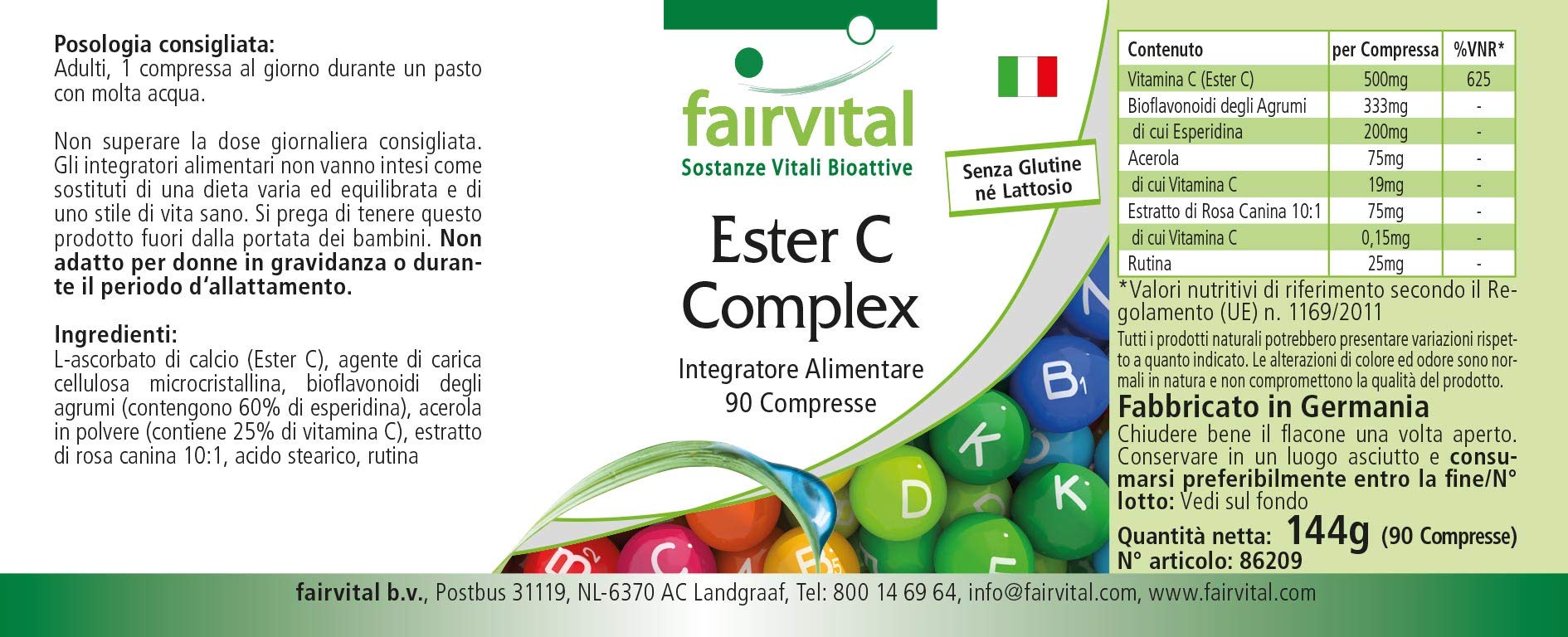 Ester C 500mg - kompleks witaminy C z bioflawonoidami - WYSOKA DAWKA & VEGAN - buforowana witamina C - 90 tabletek - przyjazny dla żołądka