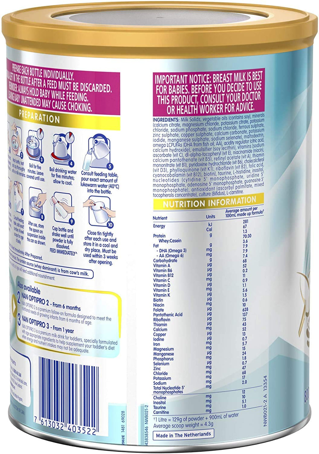NESTLE NAN OPTIPRO 1, Starter 0-6 Months Baby Formula Powder, 800g
