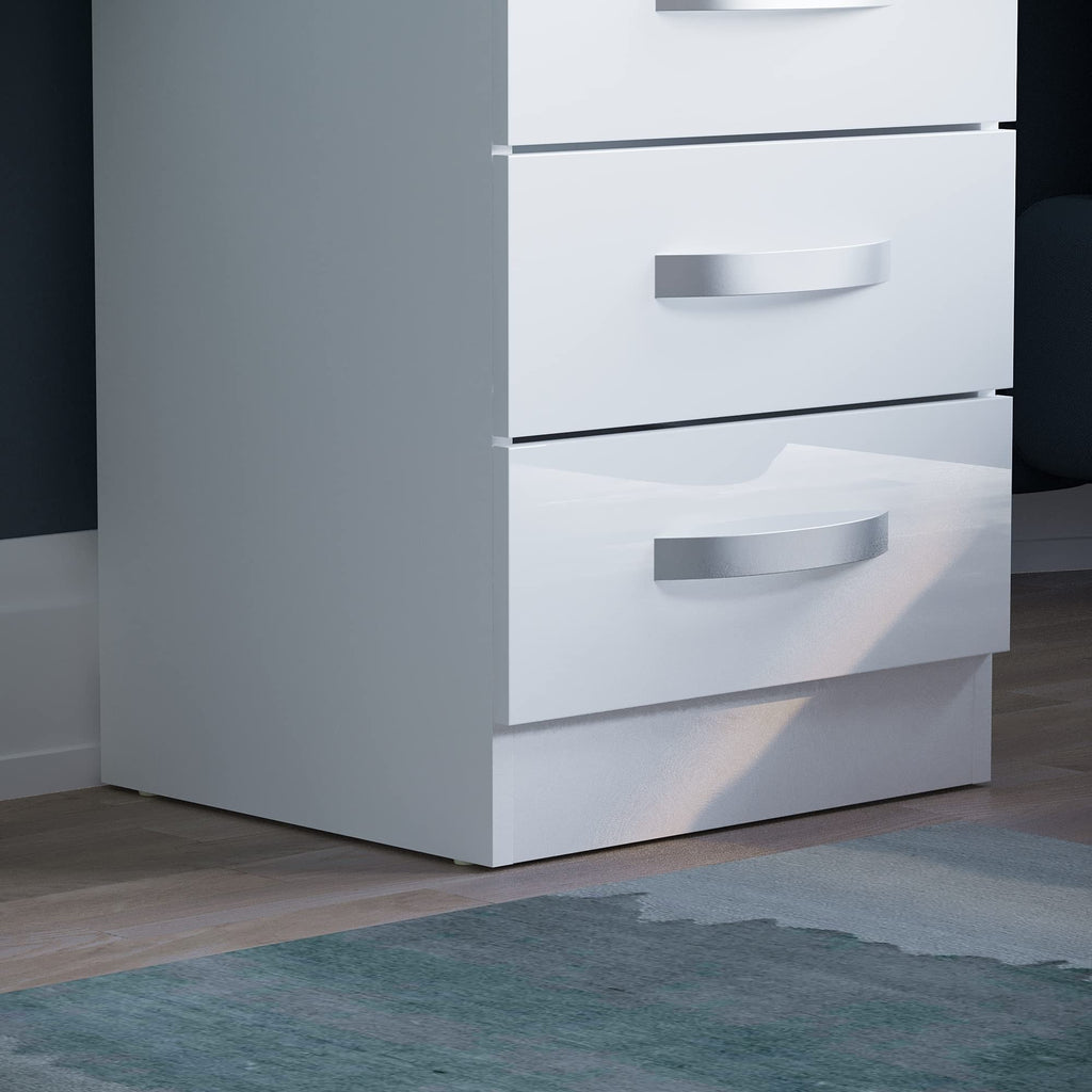 Amazon Brand - Movian High Gloss 3 Drawer Bedside Rectangular Nightstand Cabinet, White, 36 cm D x 40 cm W x 56 cm H