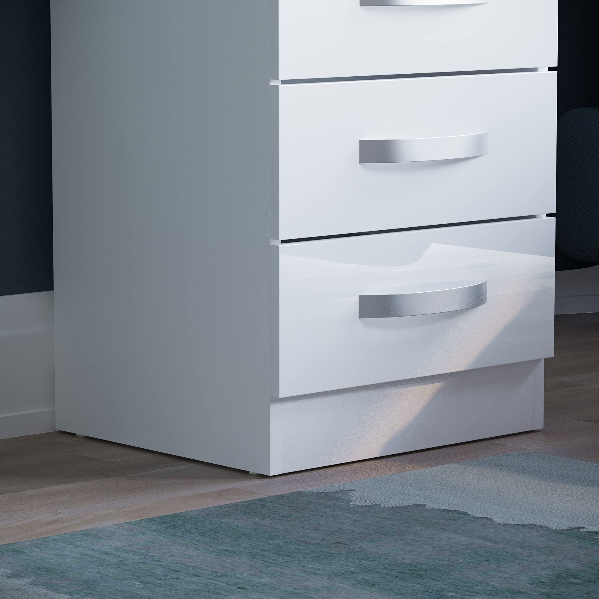 Amazon Brand - Movian High Gloss 3 Drawer Bedside Rectangular Nightstand Cabinet, White, 36 cm D x 40 cm W x 56 cm H