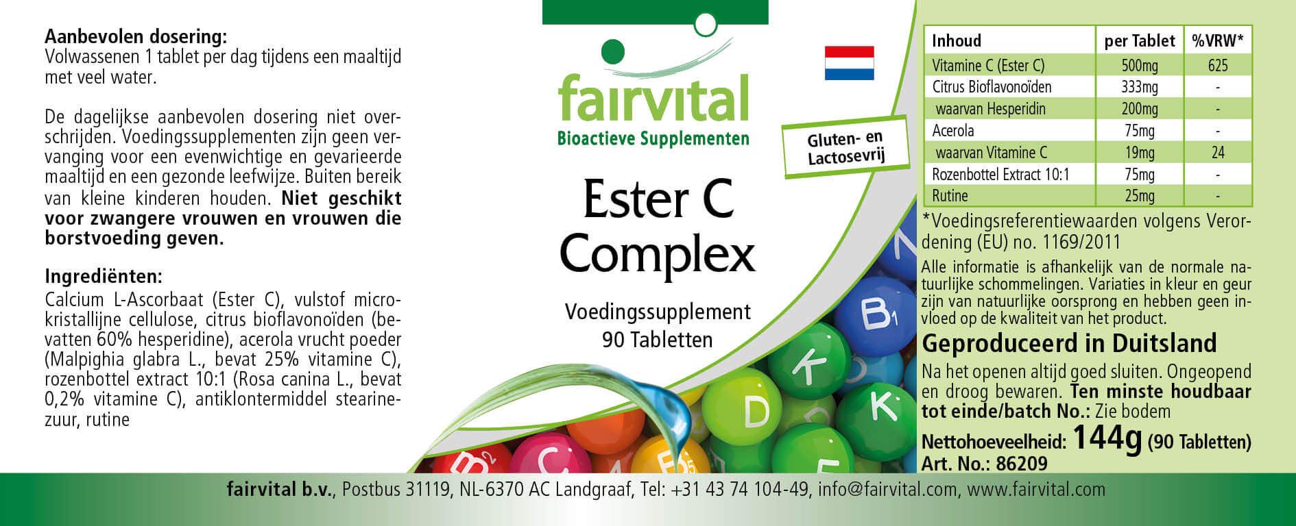 Ester C 500mg - kompleks witaminy C z bioflawonoidami - WYSOKA DAWKA & VEGAN - buforowana witamina C - 90 tabletek - przyjazny dla żołądka
