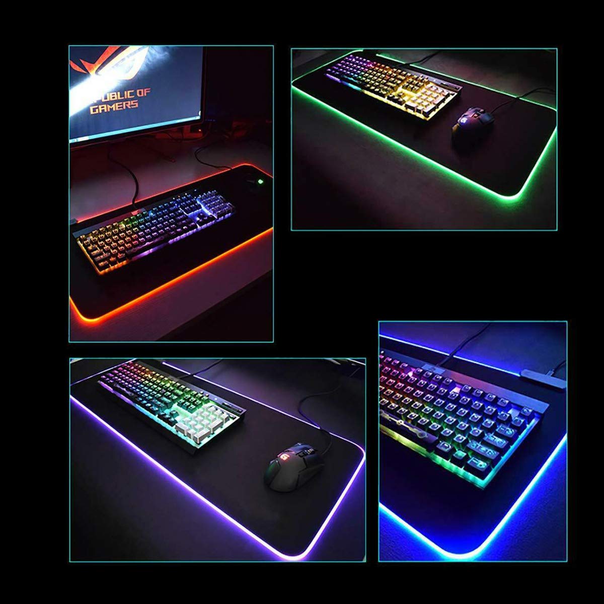 TKOOFN Large RGB Colorful LED Light Keyboard Mat Game Playing Mouse Pad for PC Laptop 80x30x0.4cm