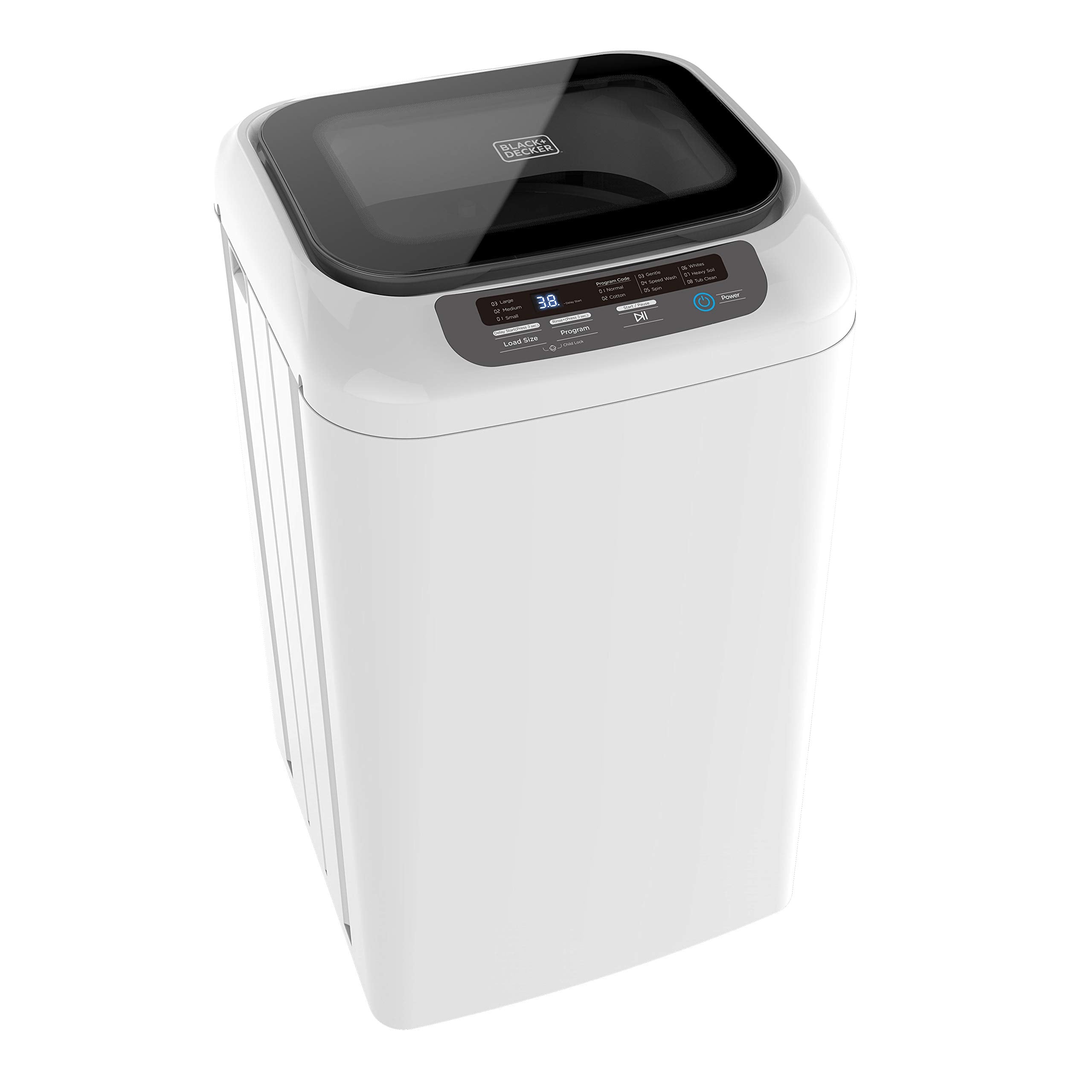 BLACK+DECKER Small Portable Washer, Washing Machine for Household Use, Portable Washer 0.84 Cu. Ft. with 8 Cycles, Transparent Lid & LED Display