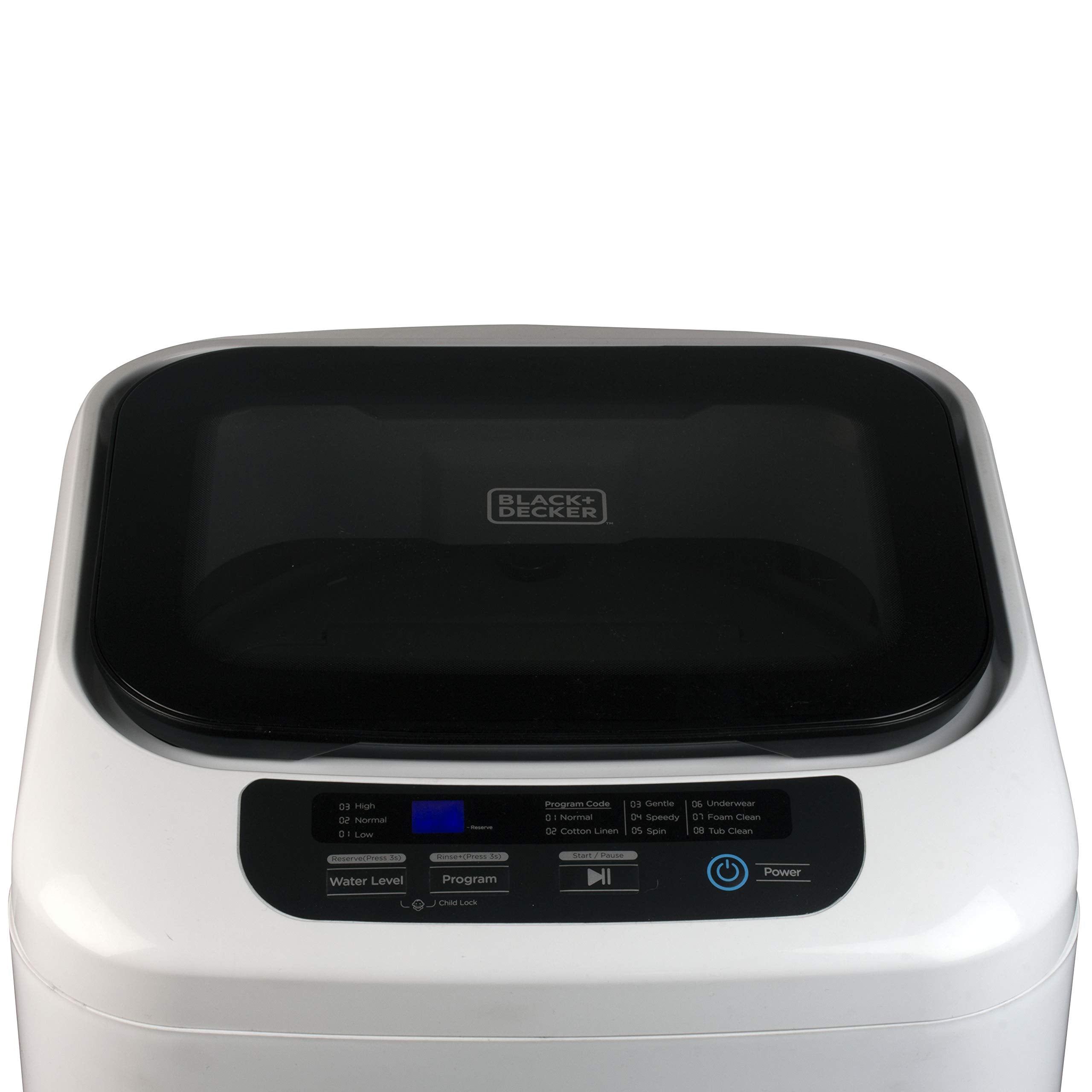 BLACK+DECKER Small Portable Washer, Washing Machine for Household Use, Portable Washer 0.84 Cu. Ft. with 8 Cycles, Transparent Lid & LED Display