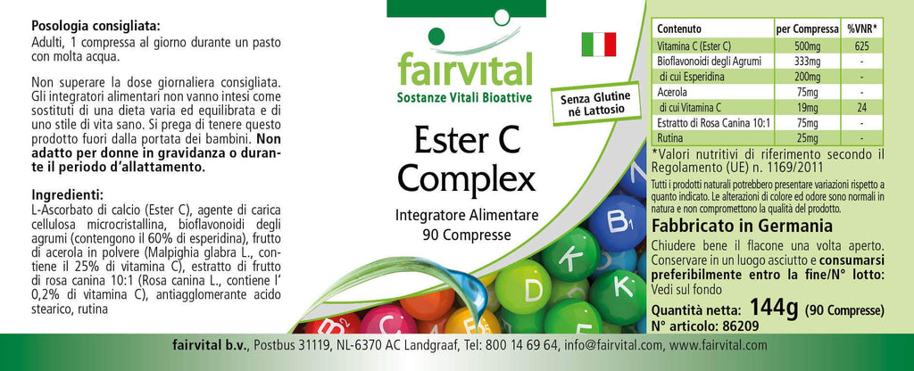 Ester C 500mg - kompleks witaminy C z bioflawonoidami - WYSOKA DAWKA & VEGAN - buforowana witamina C - 90 tabletek - przyjazny dla żołądka