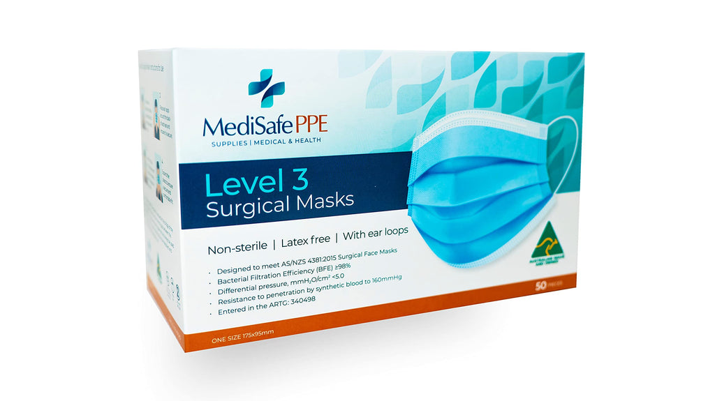 Level 3 Surgical Face Mask - Medical Grade - Australian Made - Ear loop - 50 Pack - TGA Registered - Superior Protection & Comfort