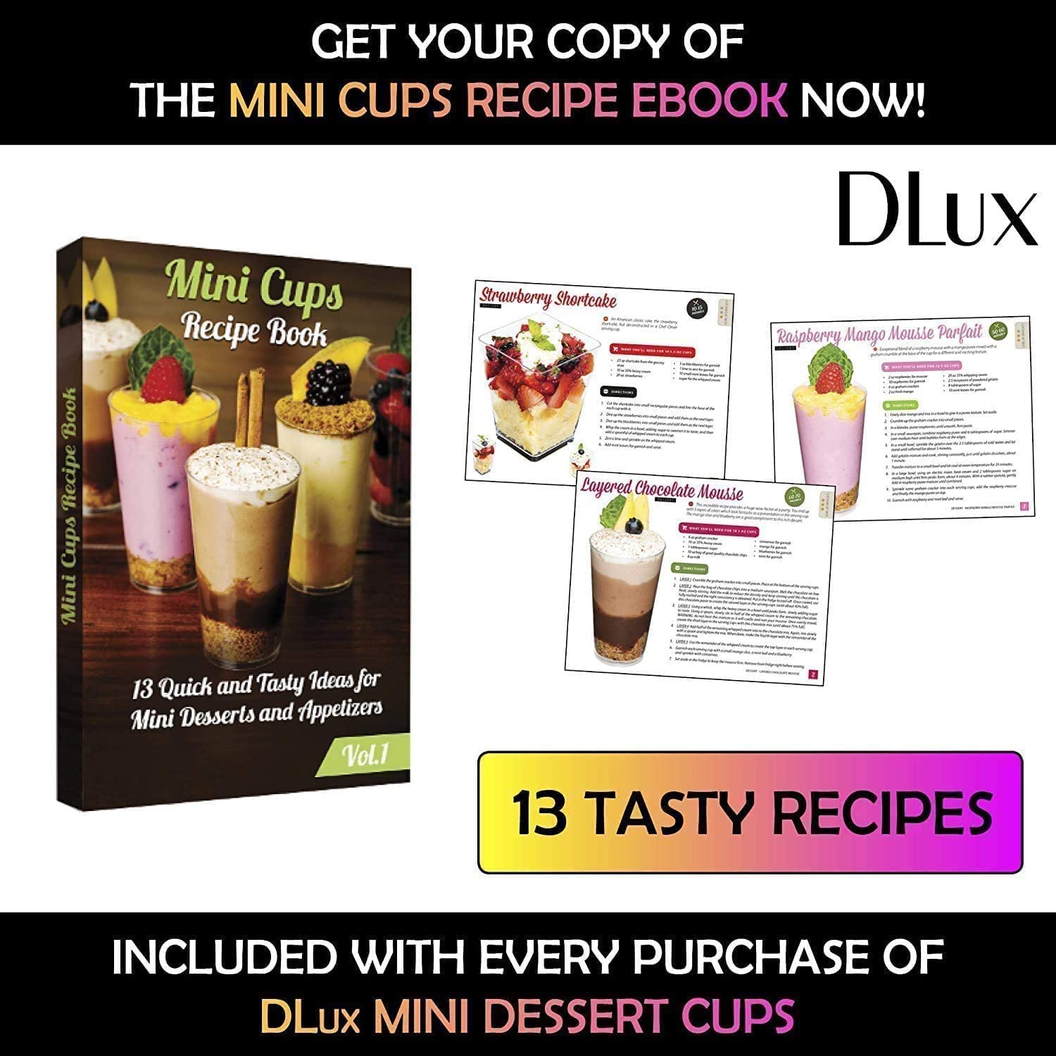 DLux 100 x 5 oz Mini Dessert Cups with Spoons, Square Large - Clear Plastic Parfait Appetizer Cup