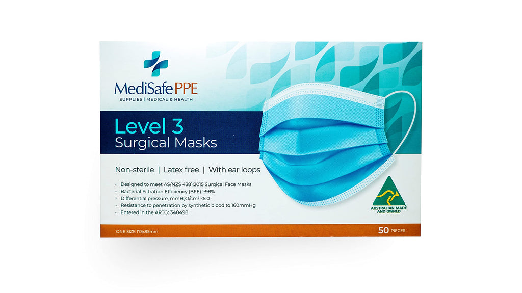 Level 3 Surgical Face Mask - Medical Grade - Australian Made - Ear loop - 50 Pack - TGA Registered - Superior Protection & Comfort