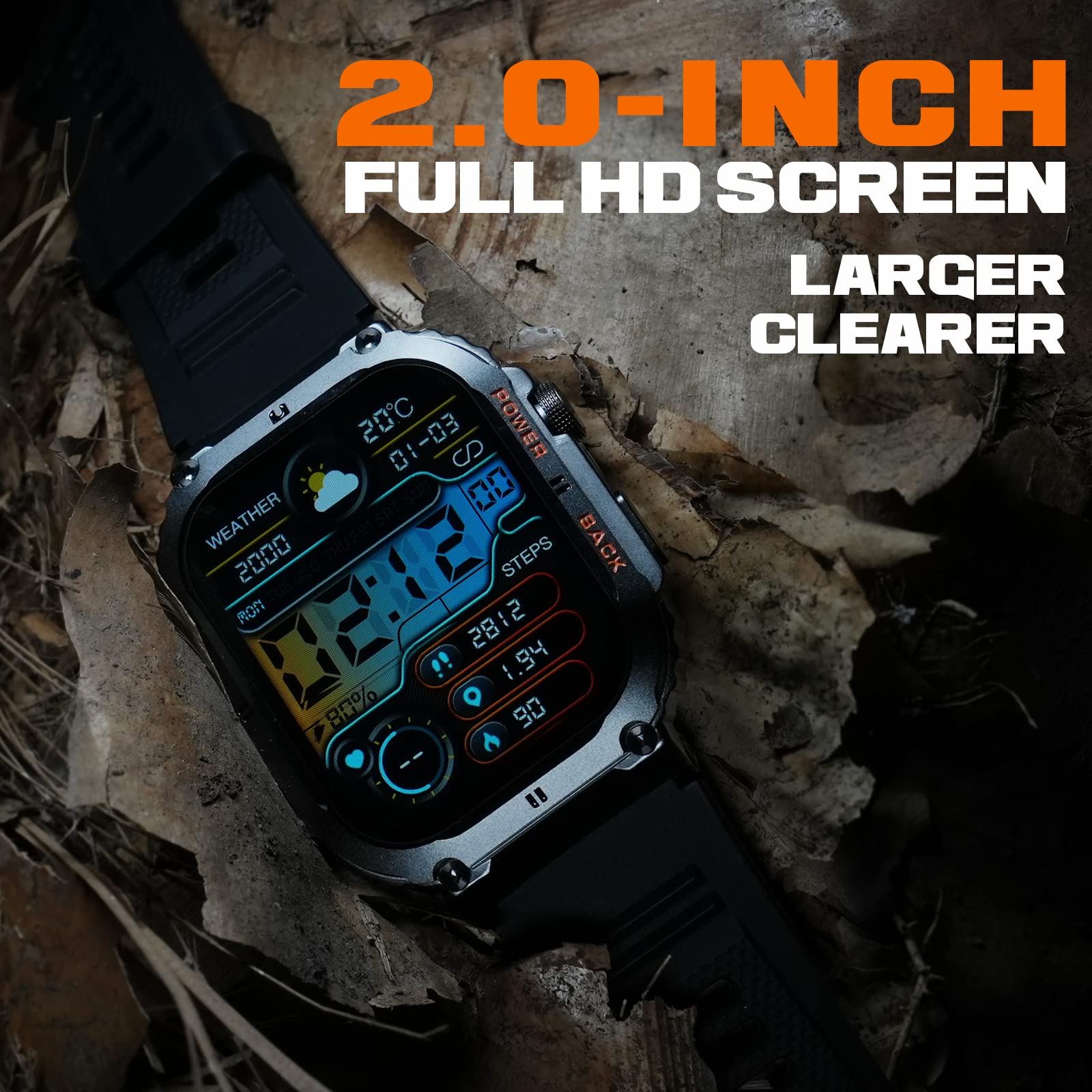 KACLUT Smart Watch,2-inch Utral Large HD Display,100M Waterproof Rugged Military Smartwatch with Bluetooth Call(Answer/Dial Calls) 70 Days Extra Long Battery Life,100+ Sports Modes Fitness Tracker