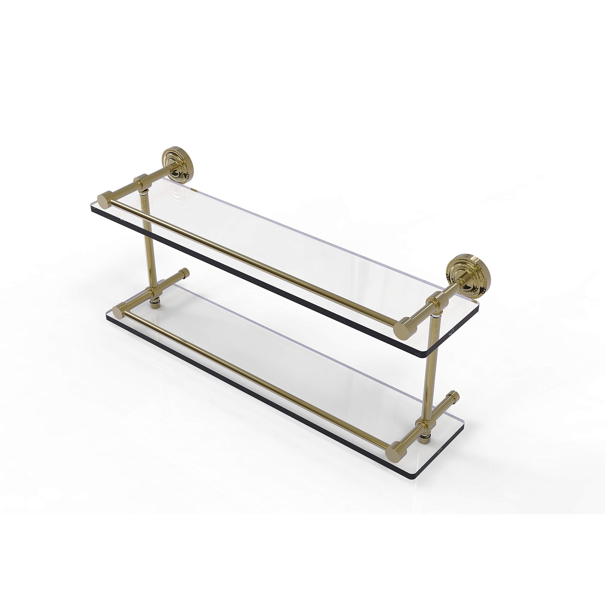Allied Brass DT-2/16-GAL Dottingham 16 Inch Double Gallery Rail Glass Shelf, Unlacquered Brass