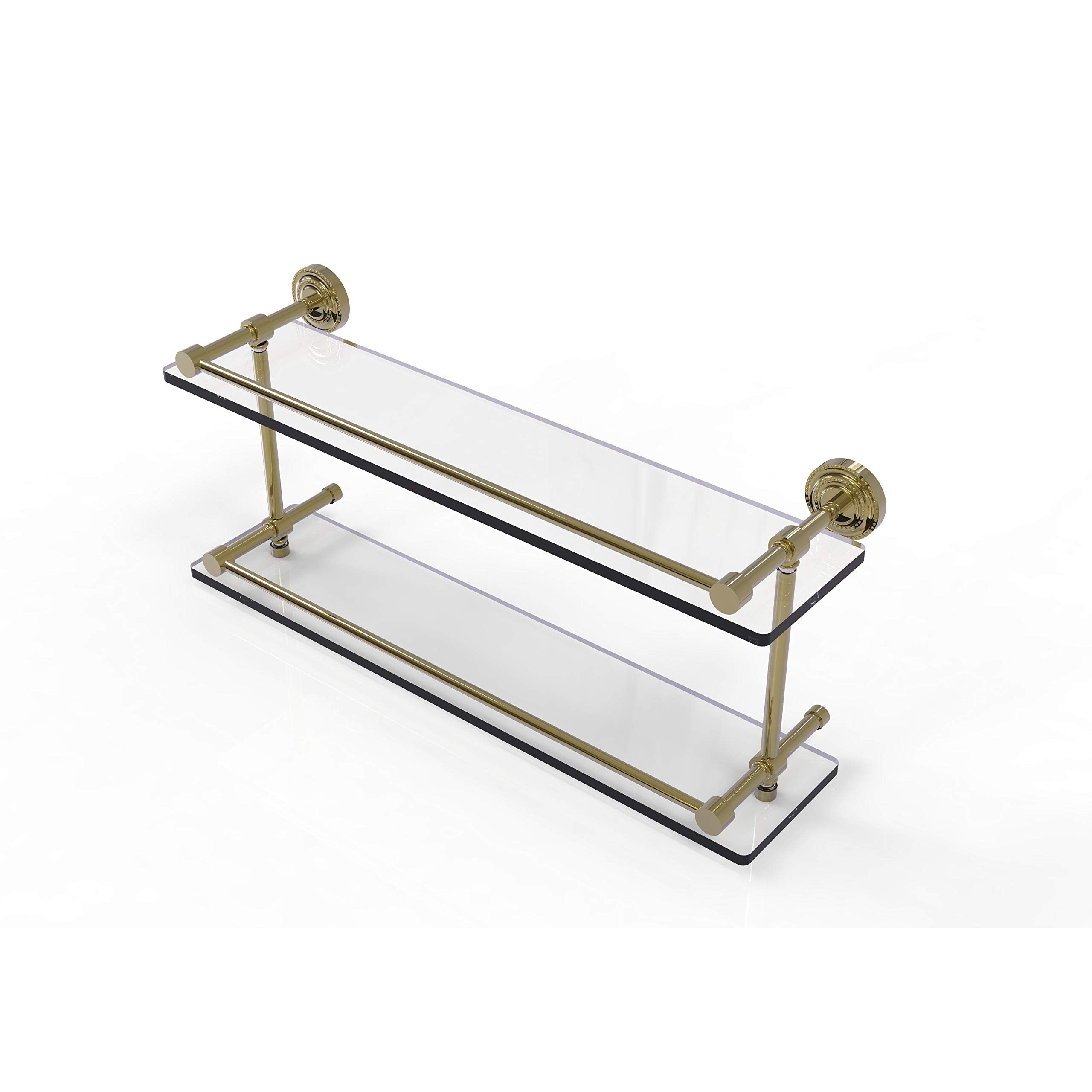 Allied Brass DT-2/16-GAL Dottingham 16 Inch Double Gallery Rail Glass Shelf, Unlacquered Brass
