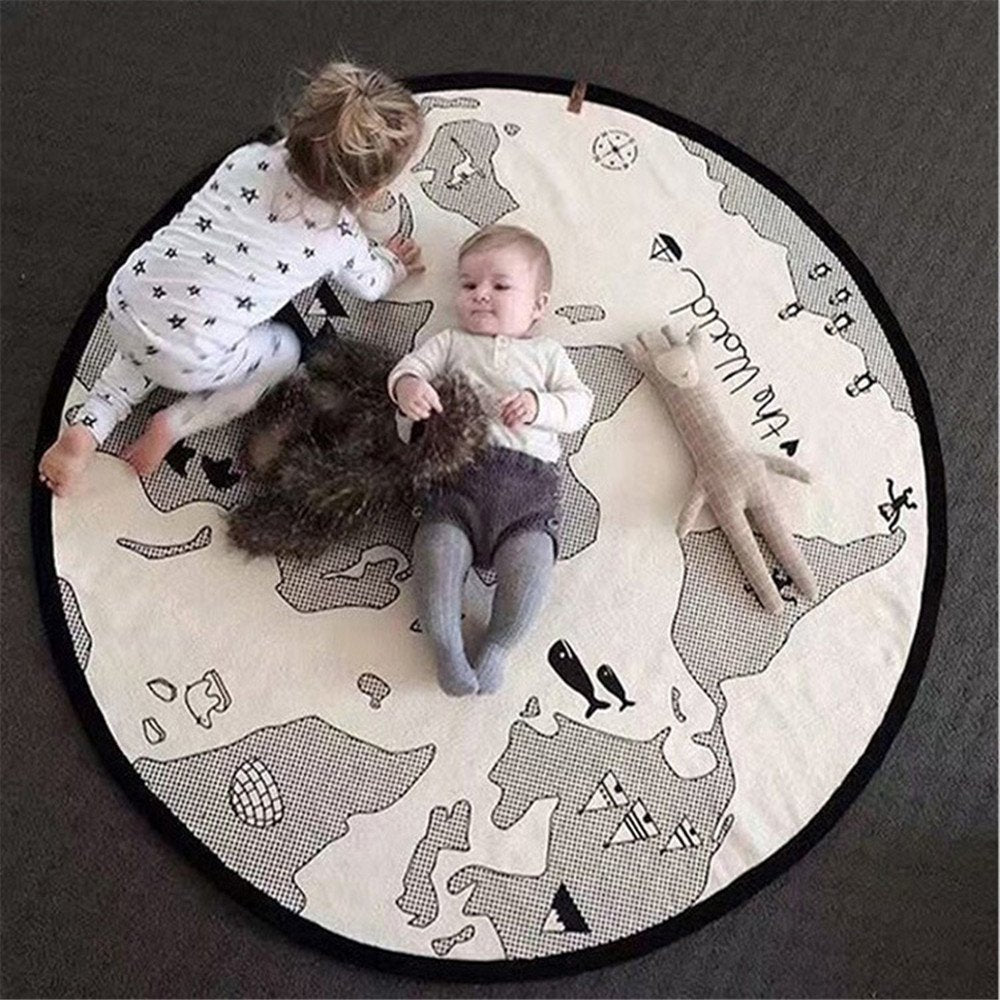 53 Inches Adventure World Map Pattern Baby Crawling Mats Game Blanket Floor Playmats Kids Infant Child Activity Round Rug