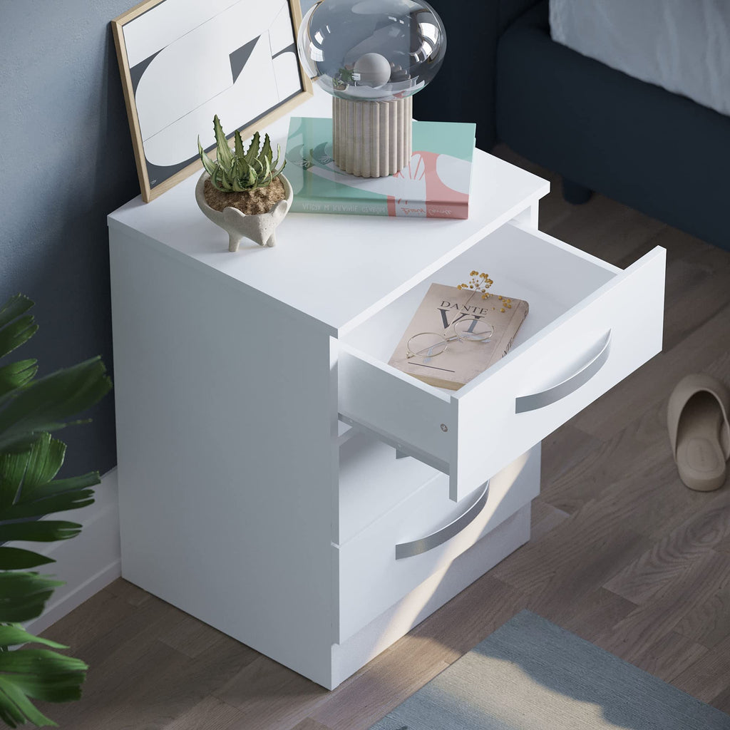 Amazon Brand - Movian High Gloss 3 Drawer Bedside Rectangular Nightstand Cabinet, White, 36 cm D x 40 cm W x 56 cm H