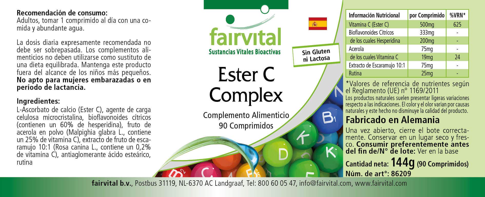 Ester C 500mg - kompleks witaminy C z bioflawonoidami - WYSOKA DAWKA & VEGAN - buforowana witamina C - 90 tabletek - przyjazny dla żołądka