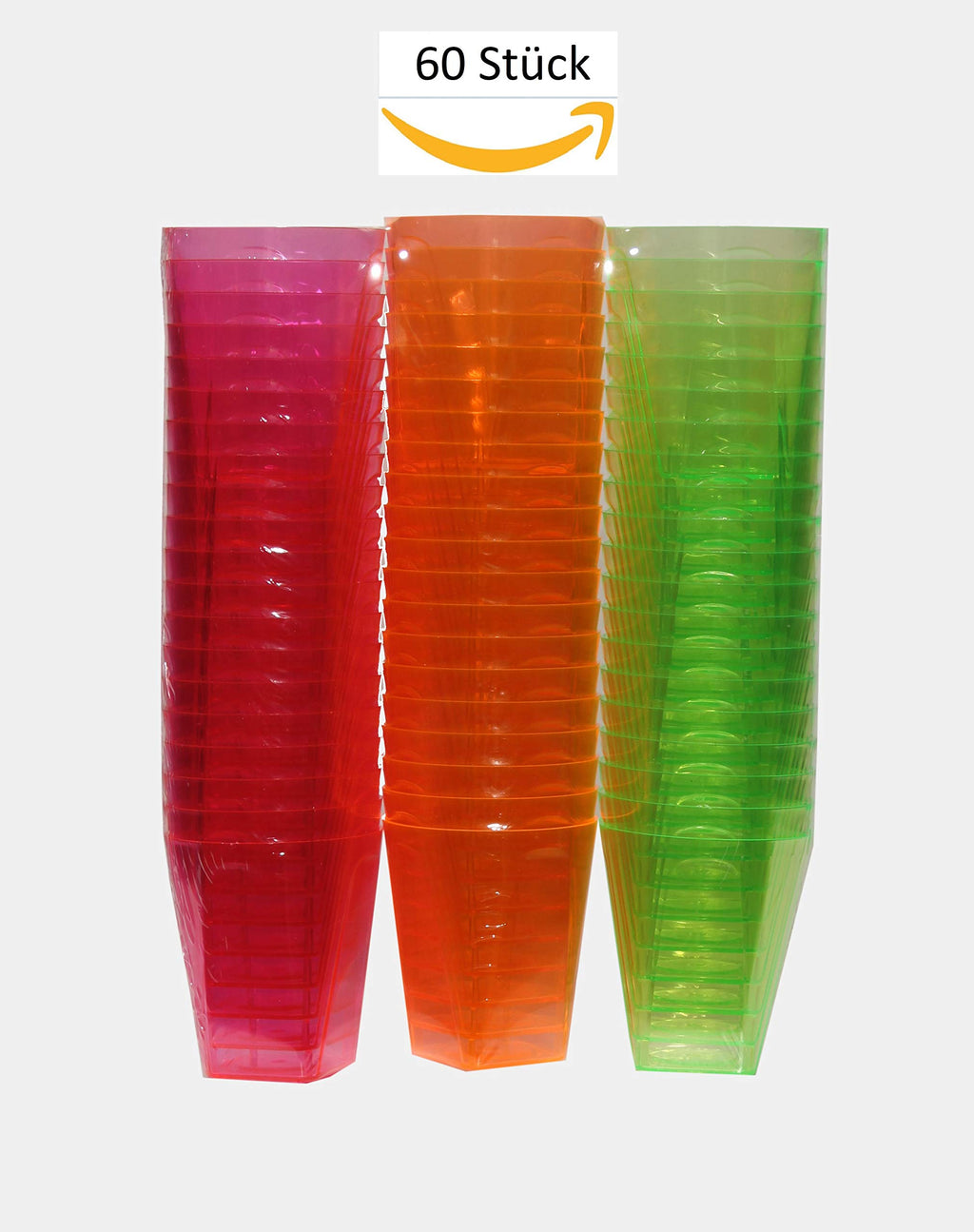 PLASTSCHICK Verres à liqueur jetables 60 pièces en plastique dur - 5 cl (50 ml) de verres à liqueur mélange coloré - gobelets à liqueur en plastique - plus sûr que le verre