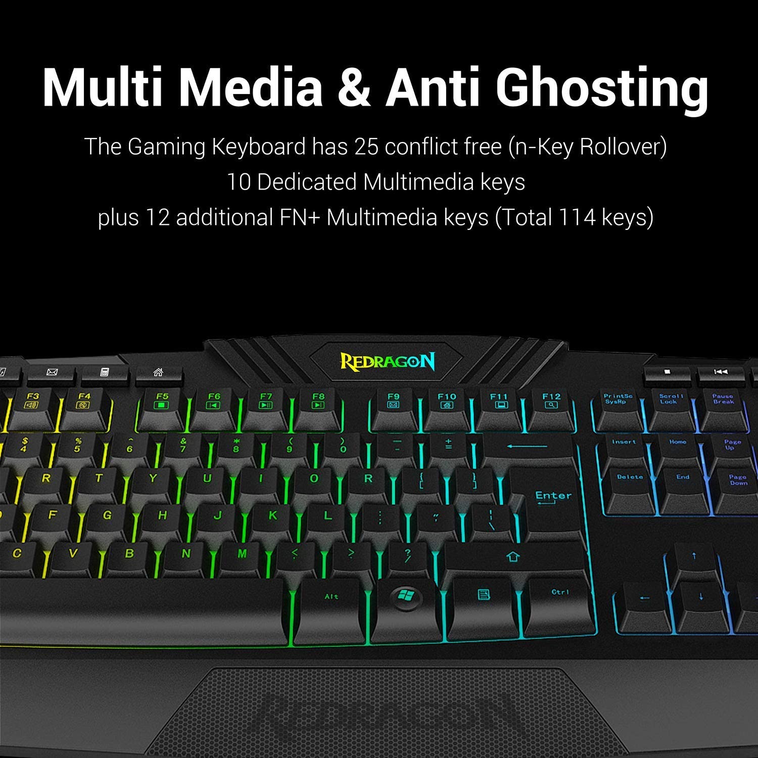Redragon S101 Wired Gaming Keyboard and Mouse Combo RGB Backlit Gaming Keyboard with Multimedia Keys Wrist Rest and Red Backlit Gaming Mouse 3200 DPI for Windows PC Gamers