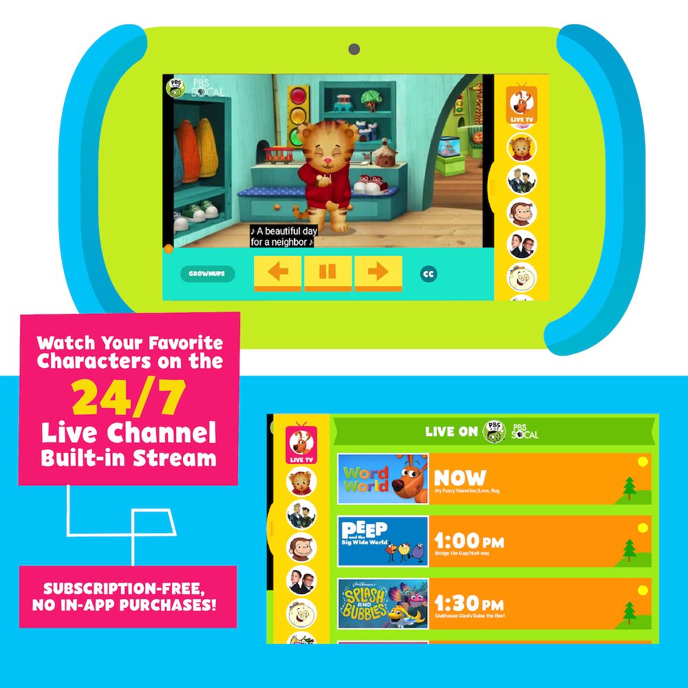 PBS KIDS Playtime Pad+ 7" HD Kid-Safe Tablet + Live TV (PBSKD7001) - Walmart.com